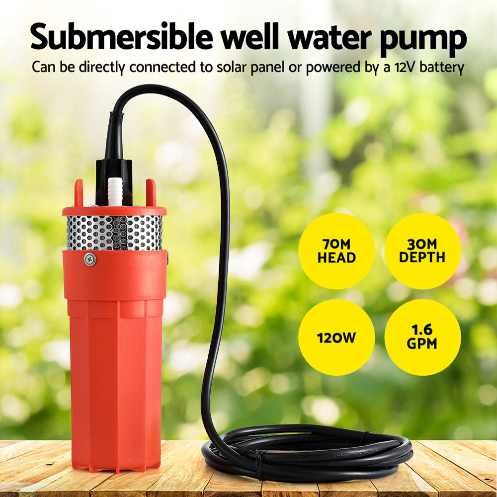 Irrigation Pumps: Giantz Submersible Solar Water Pump 24V 70M Head Deep Well Bore Self-priming