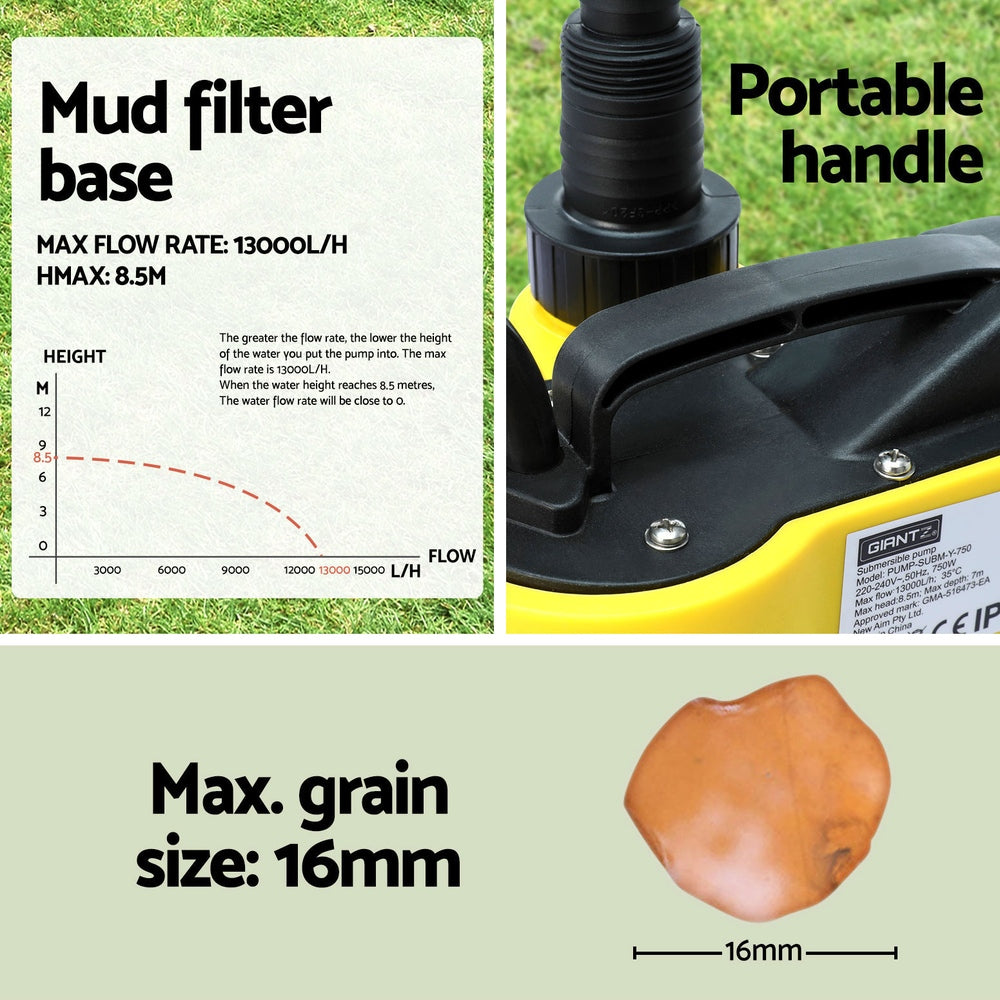 Sewage Pumps: Giantz Garden Water Submersible Pump 750W Dirty Bore Sewerage Tank Well Steel