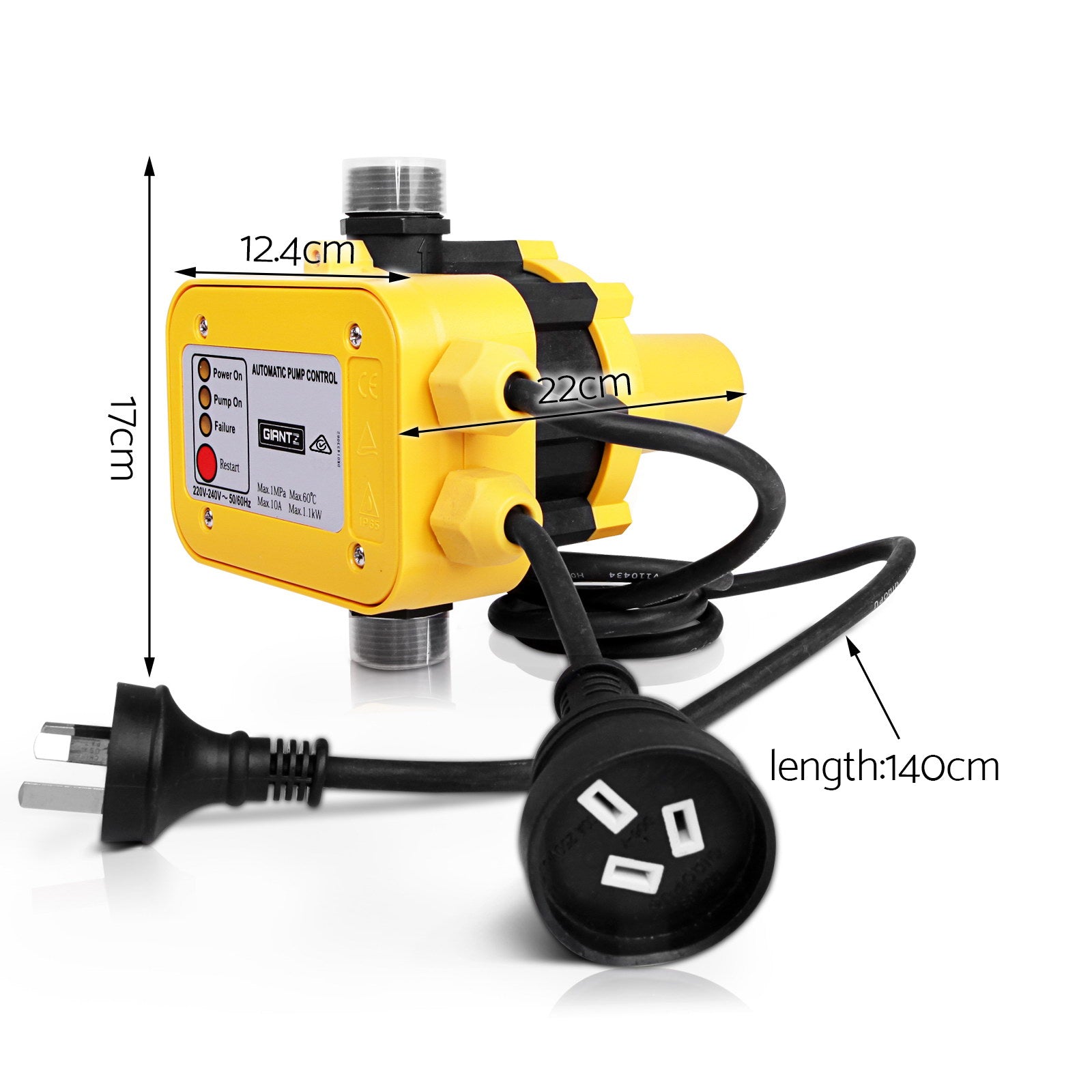Irrigation Pumps: Giantz Water Pressure Pump Controller Auto Switch Control Electric Electronic Yellow