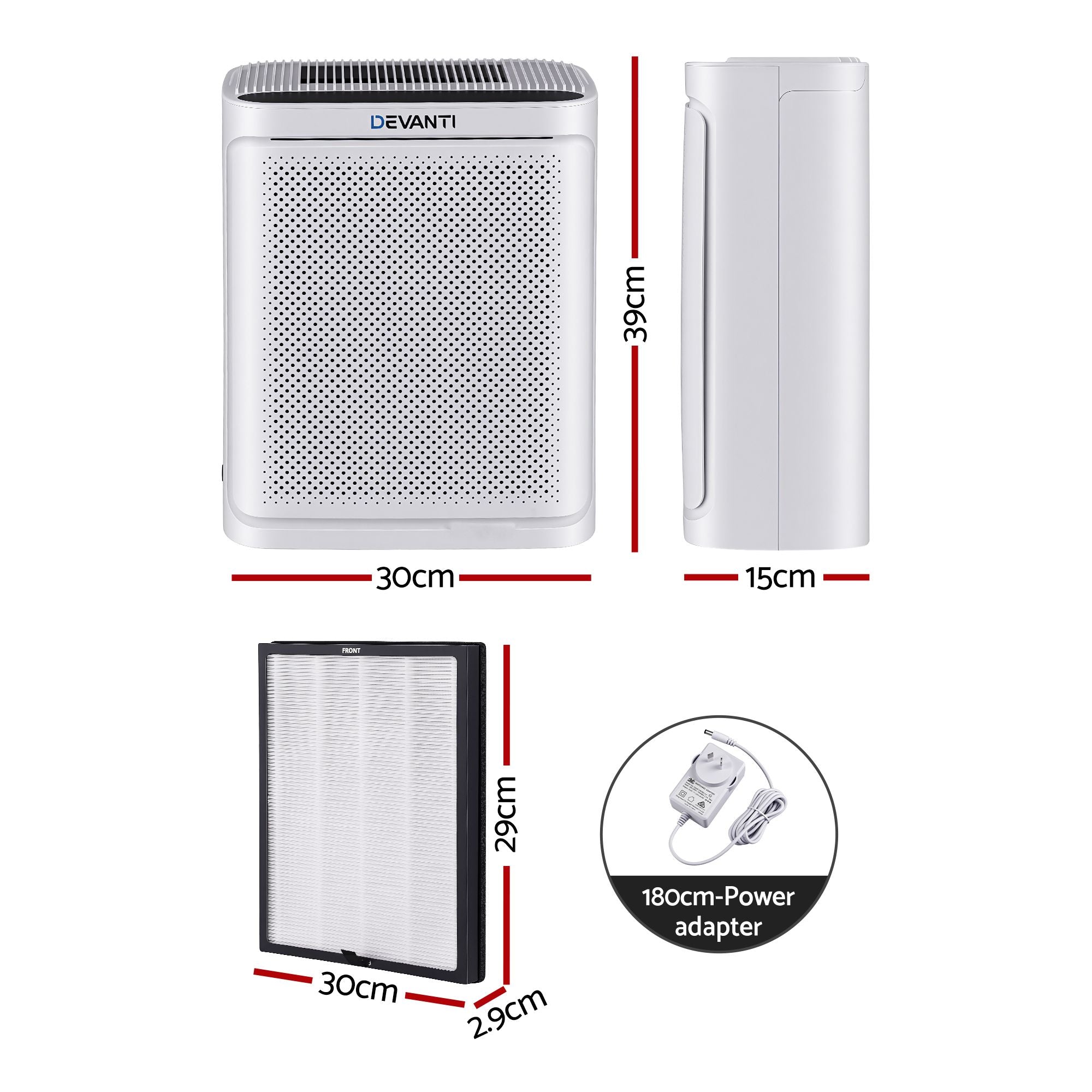 Devanti Air Purifier H12 HEPA Cleaner PM2.5 Display Spare Filter White
