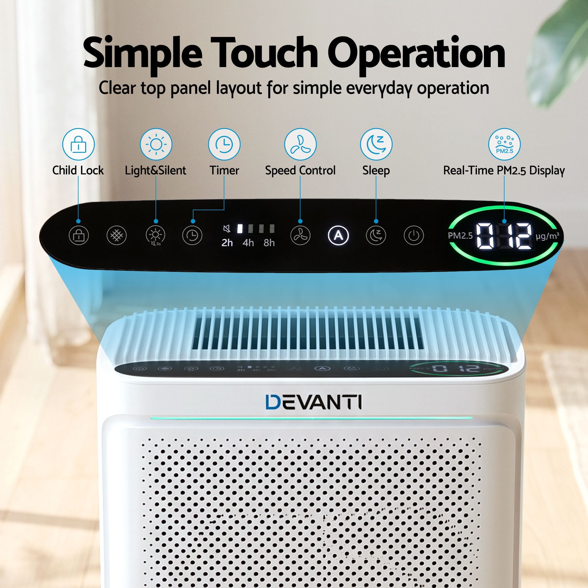 Devanti Air Purifier H12 HEPA Cleaner PM2.5 Display Spare Filter White