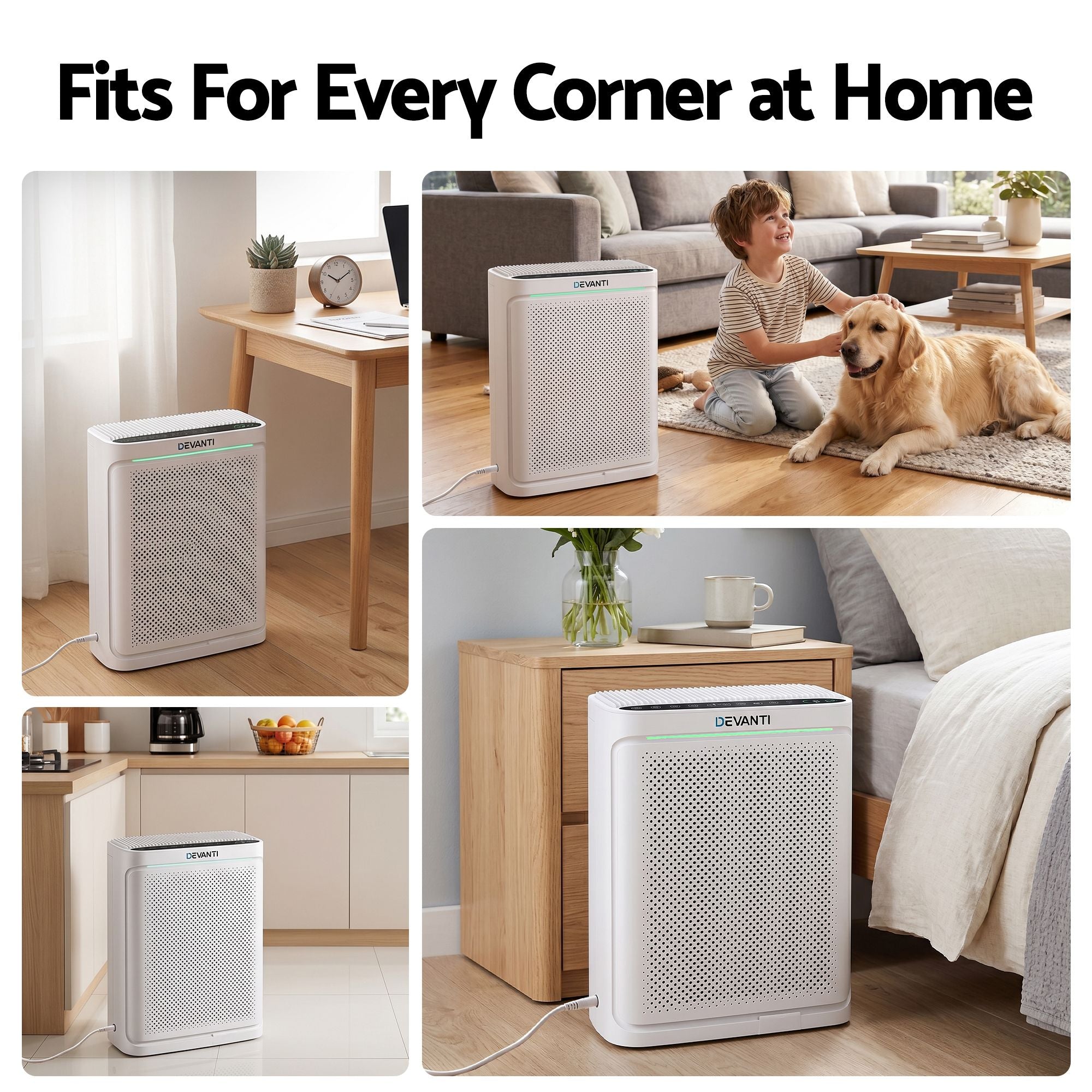 Devanti Air Purifier HEPA Air Cleaner Digital Display Bedroom White
