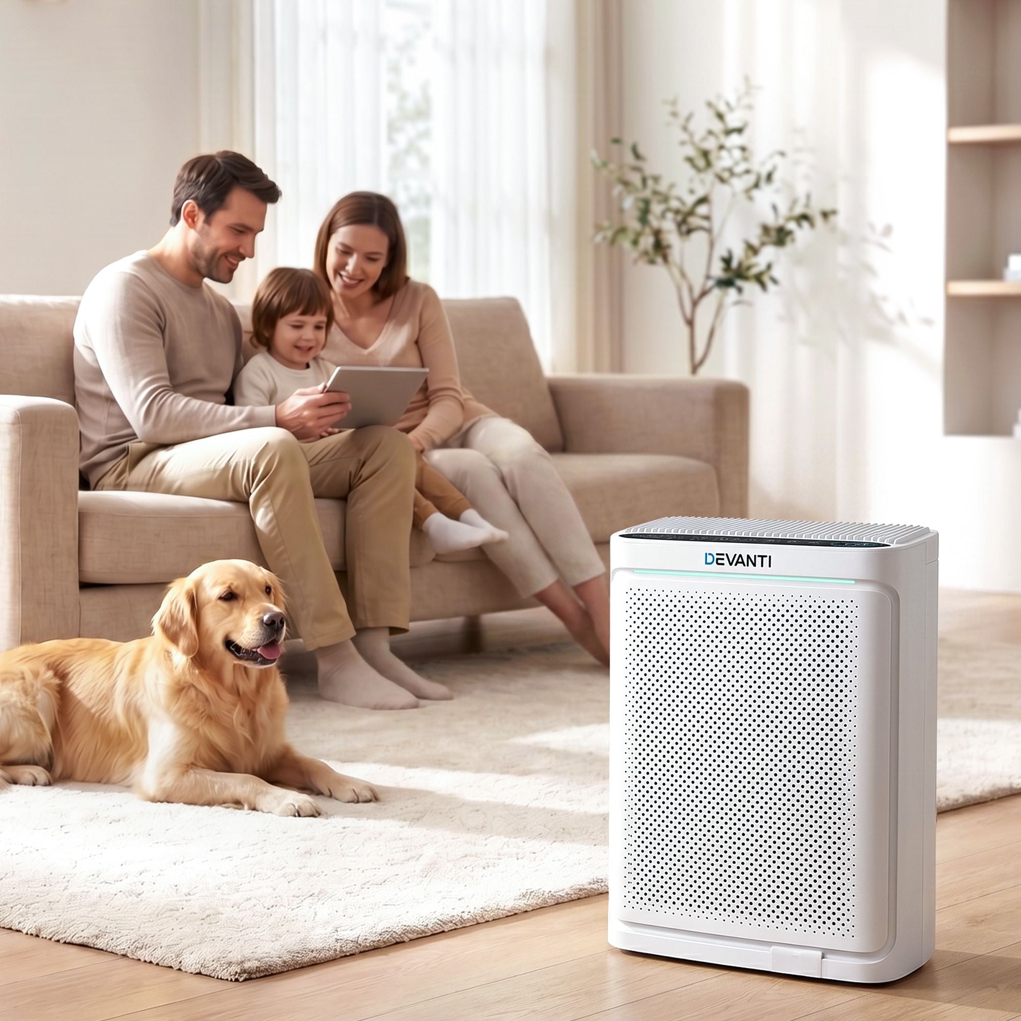 Devanti Air Purifier HEPA Air Cleaner Digital Display Bedroom White