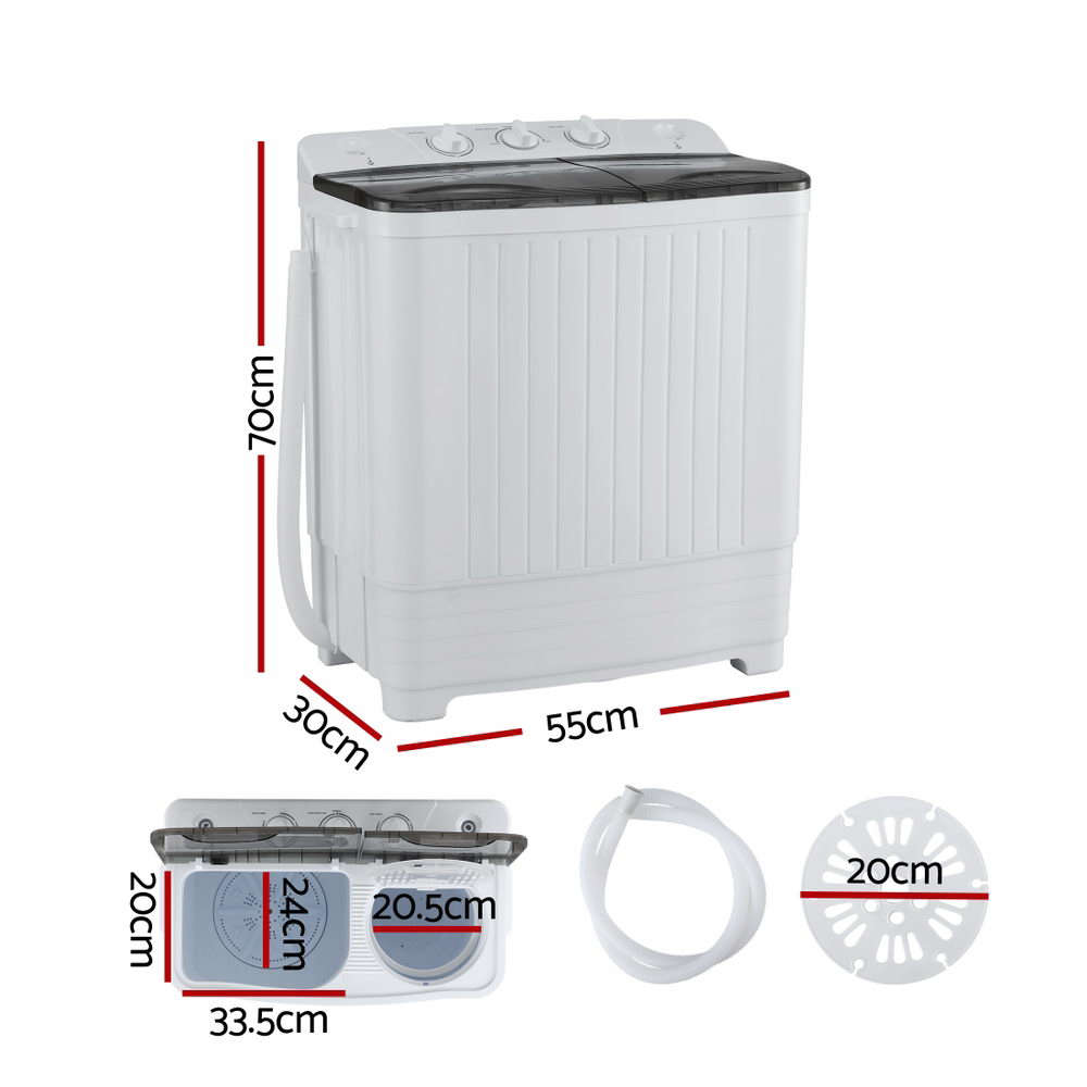 Washing Machines: Devanti Portable Washing Machine Twin Tub 4.5KG