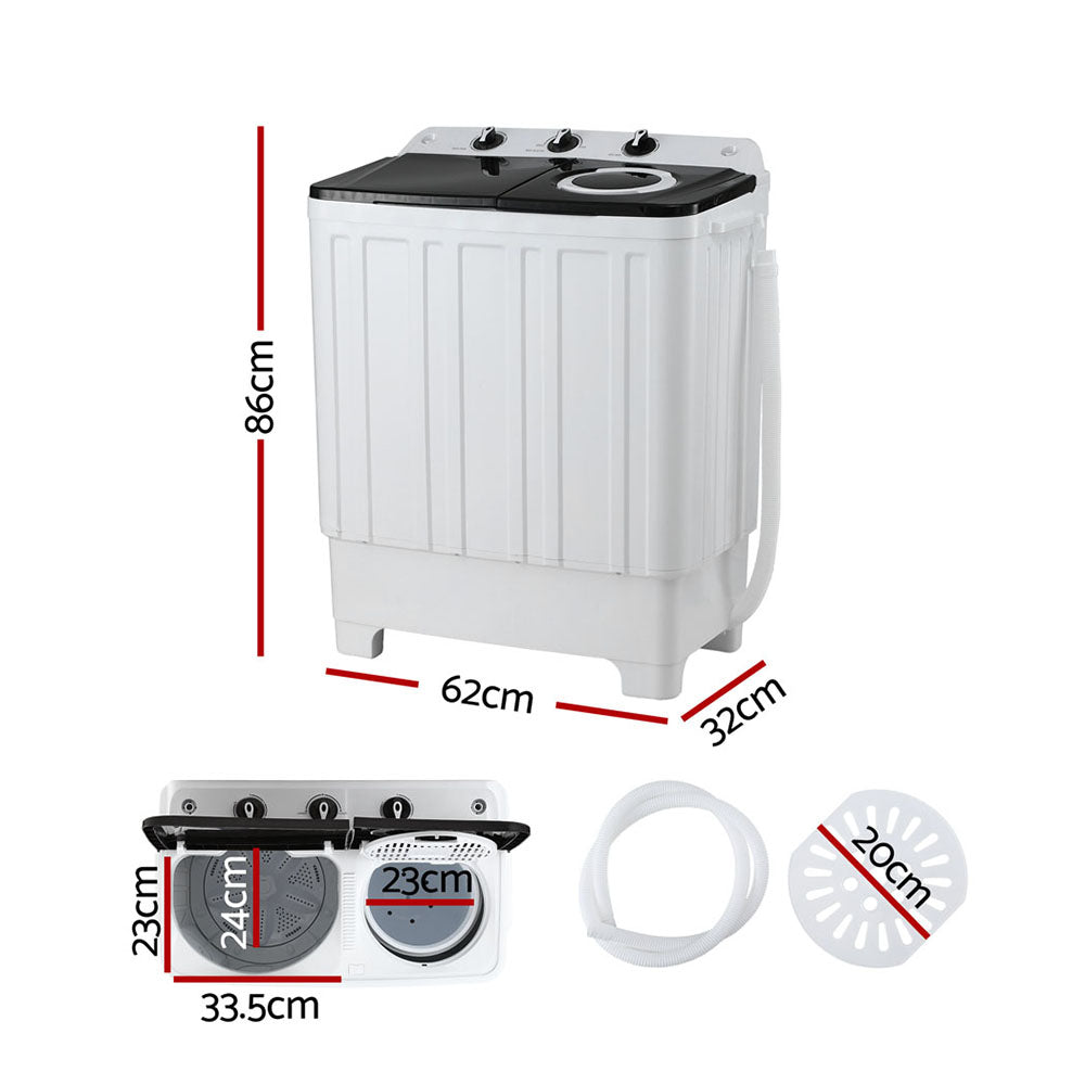 Washing Machines: Devanti Portable Washing Machine Twin Tub 7KG White