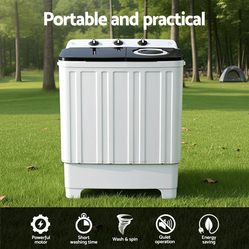 Washing Machines: Devanti Portable Washing Machine Twin Tub 7KG White