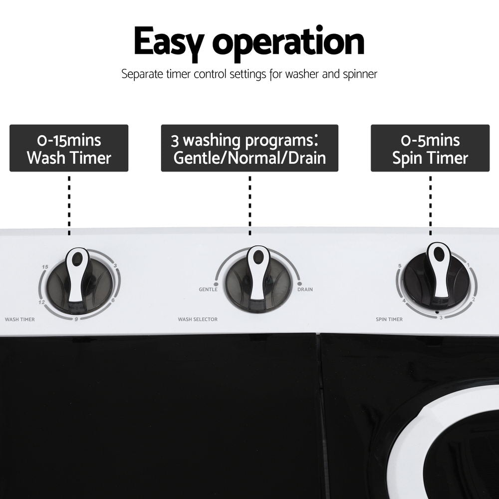 Washing Machines: Devanti Portable Washing Machine Twin Tub 7KG White