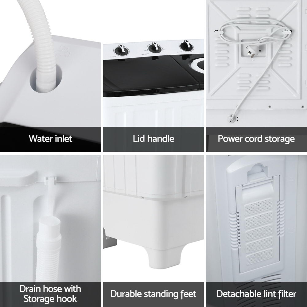 Washing Machines: Devanti Portable Washing Machine Twin Tub 7KG White