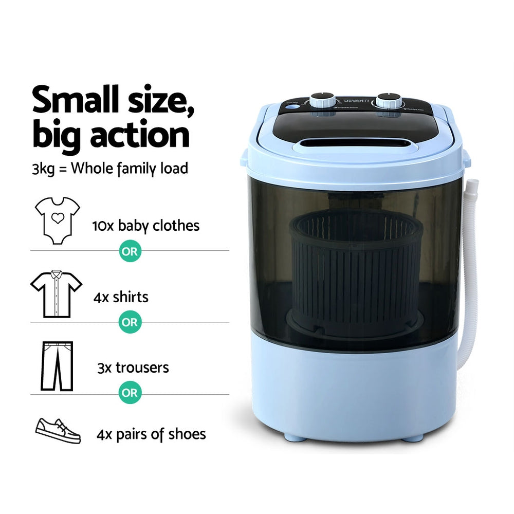 Washing Machines: Devanti Portable Washing Machine 3KG Black