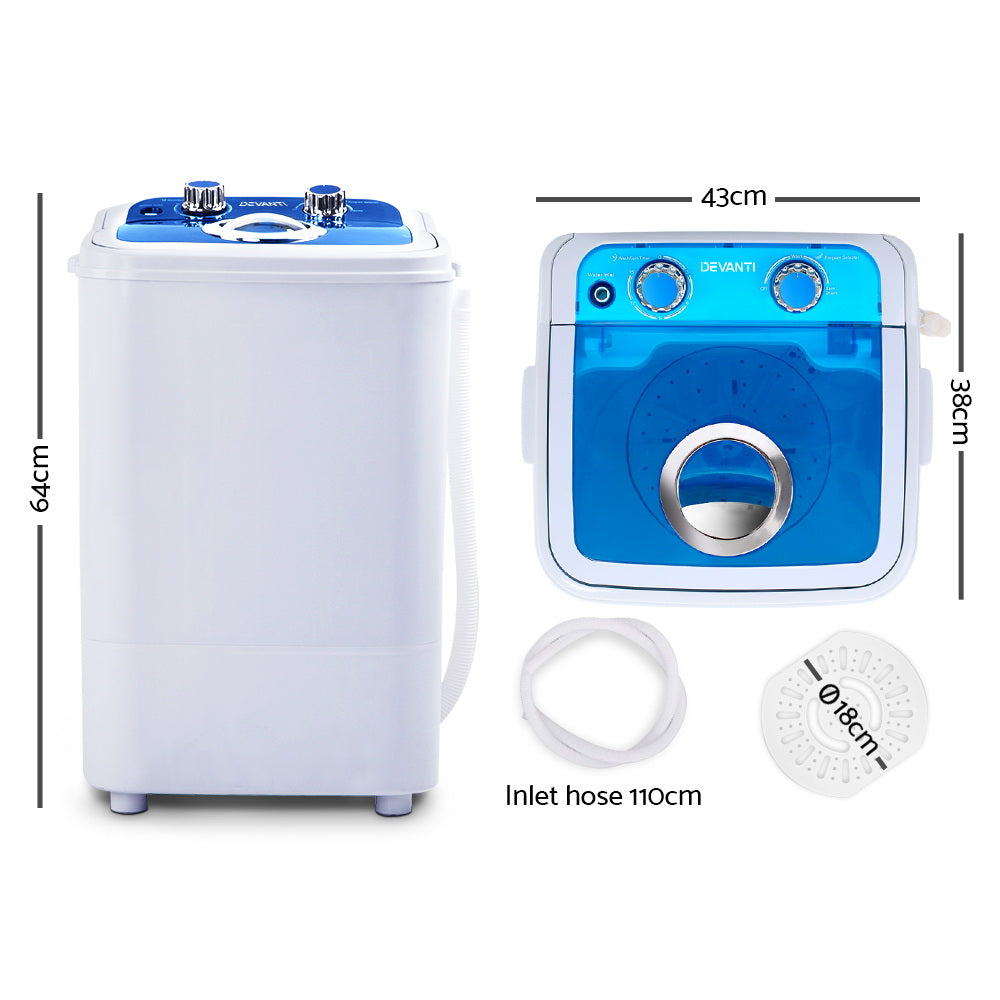 Washing Machines: Devanti Portable Washing Machine 4.6KG Blue
