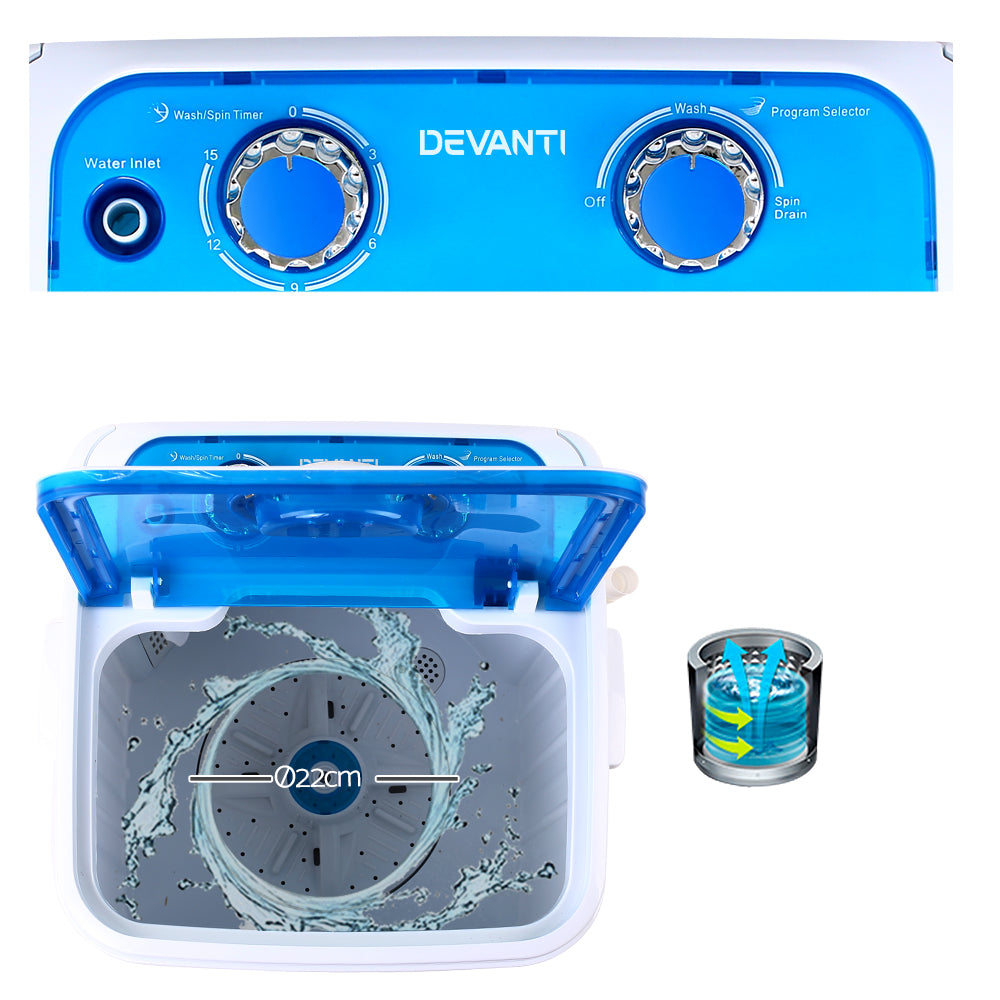 Washing Machines: Devanti Portable Washing Machine 4.6KG Blue