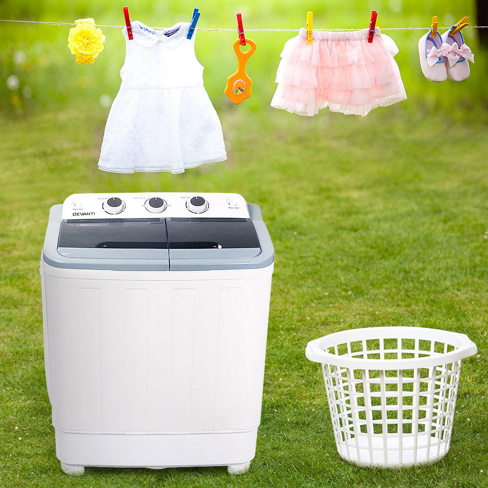 Washing Machines: Devanti Portable Washing Machine Twin Tub 4.6KG White