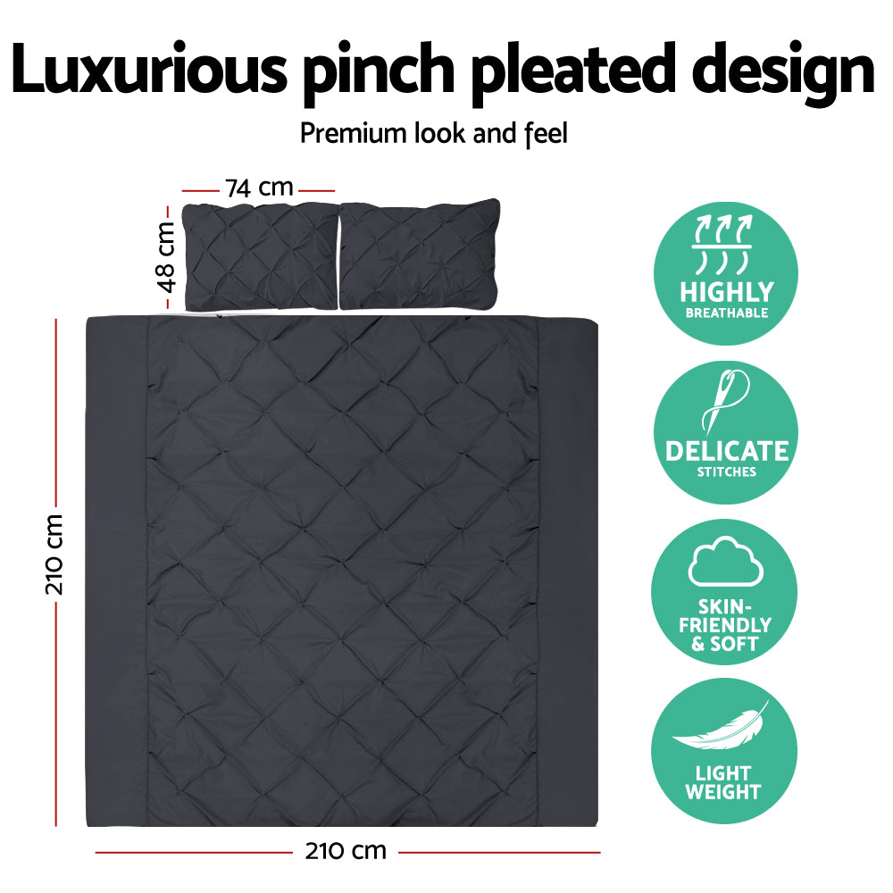Duvet Covers: Giselle Bedding Quilt Cover Set Diamond Pinch Black Queen