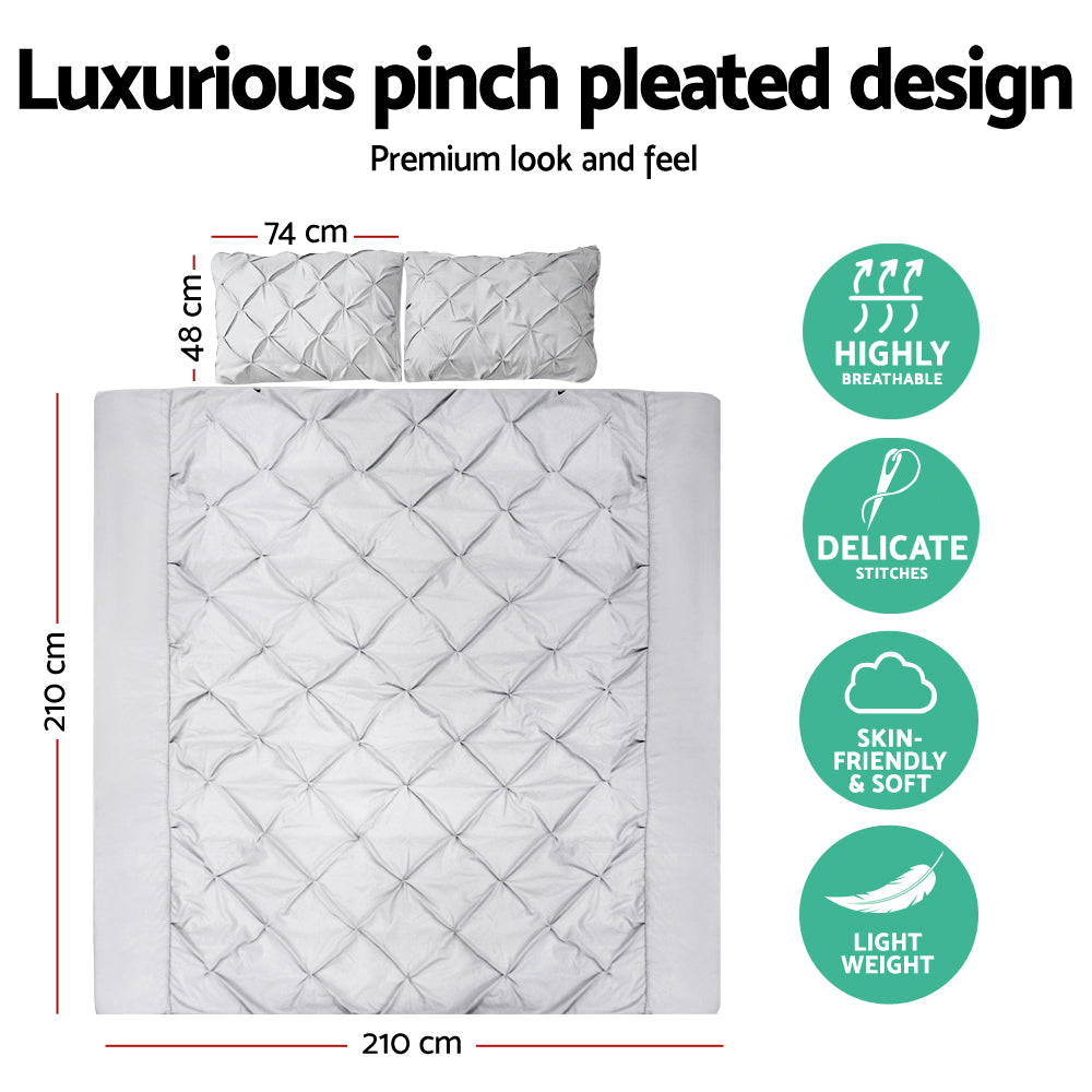 Duvet Covers: Giselle Bedding Quilt Cover Set Diamond Pinch Grey Queen