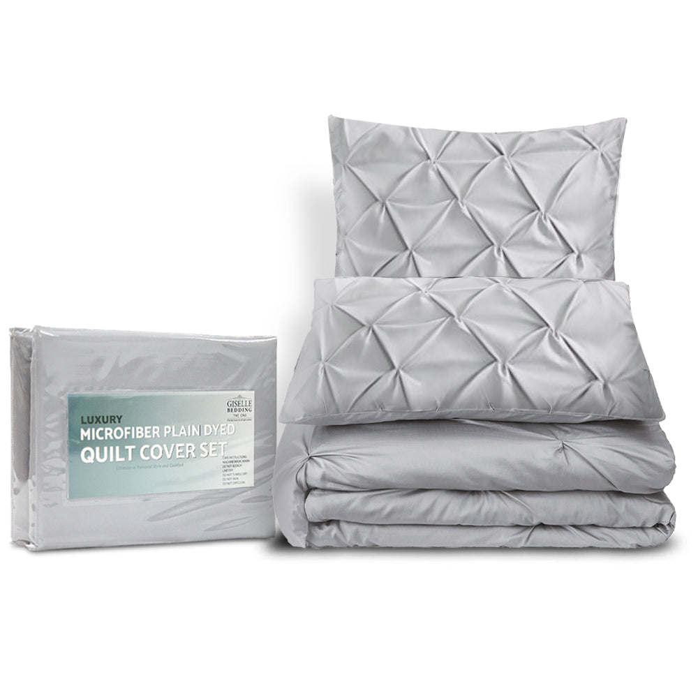 Duvet Covers: Giselle Bedding Quilt Cover Set Diamond Pinch Grey Queen
