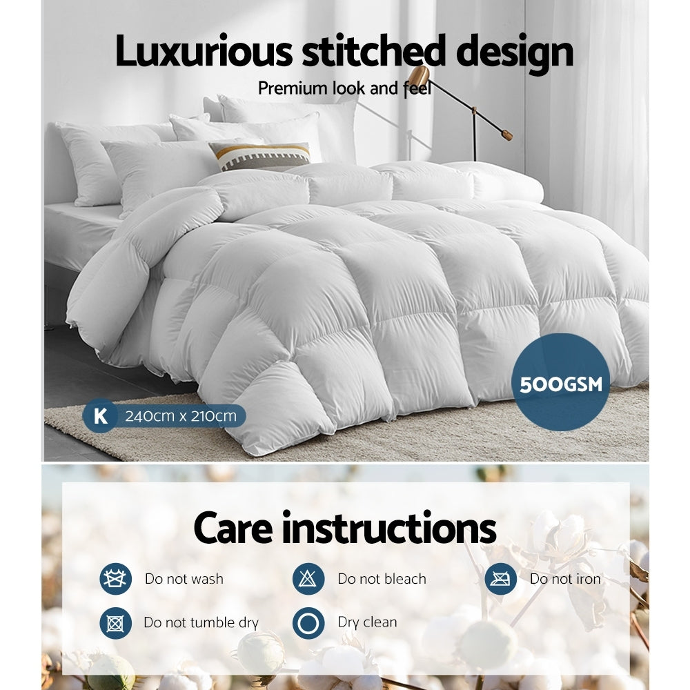 Quilts & Duvets: Giselle Bedding 500GSM Duck Down Feather Quilt King