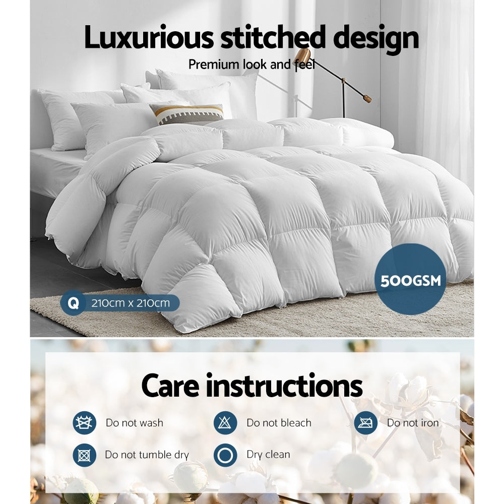 Quilts & Duvets: Giselle Bedding 500GSM Duck Down Feather Quilt Queen