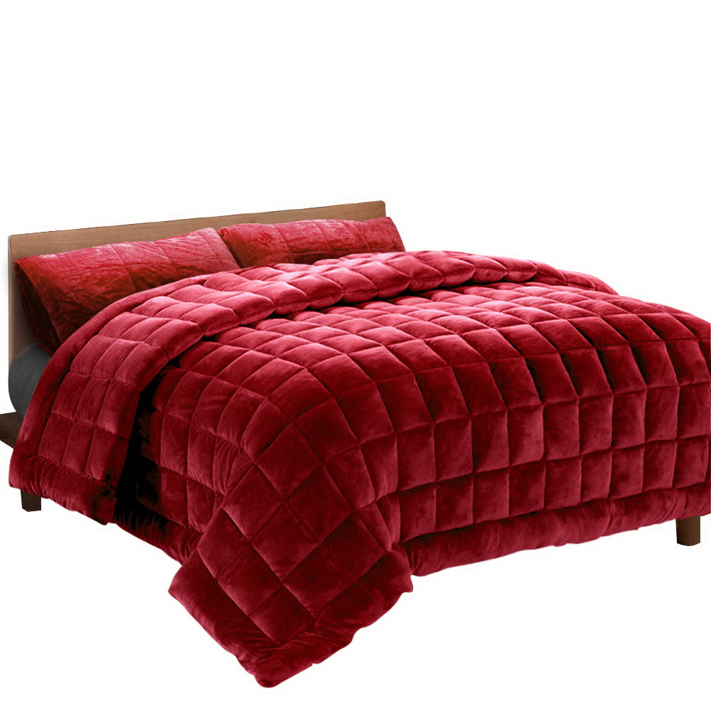 Quilts & Duvets: Giselle Bedding Faux Mink Quilt Burgundy Queen