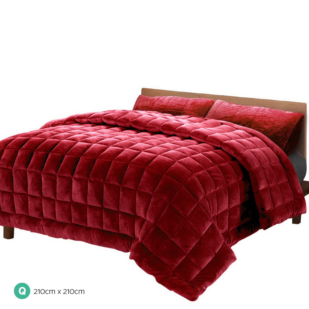 Quilts & Duvets: Giselle Bedding Faux Mink Quilt Burgundy Queen