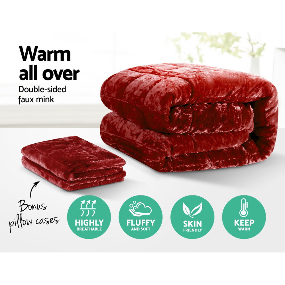 Quilts & Duvets: Giselle Bedding Faux Mink Quilt Burgundy Queen