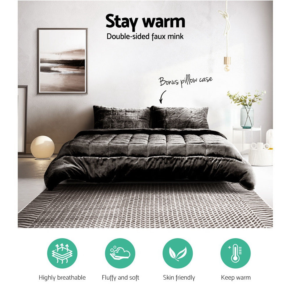 Quilts & Duvets: Giselle Bedding Faux Mink Quilt Charcoal Queen