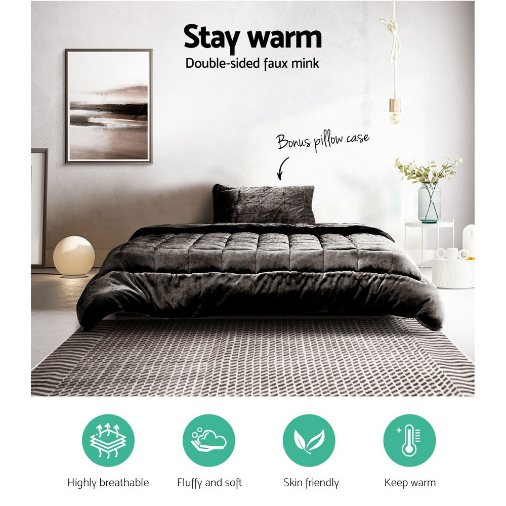 Quilts & Duvets: Giselle Bedding Faux Mink Quilt Charcoal Single