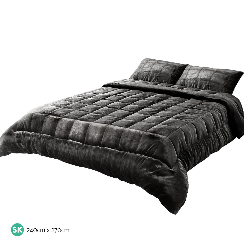 Quilts & Duvets: Giselle Bedding Faux Mink Quilt Charcoal Super King