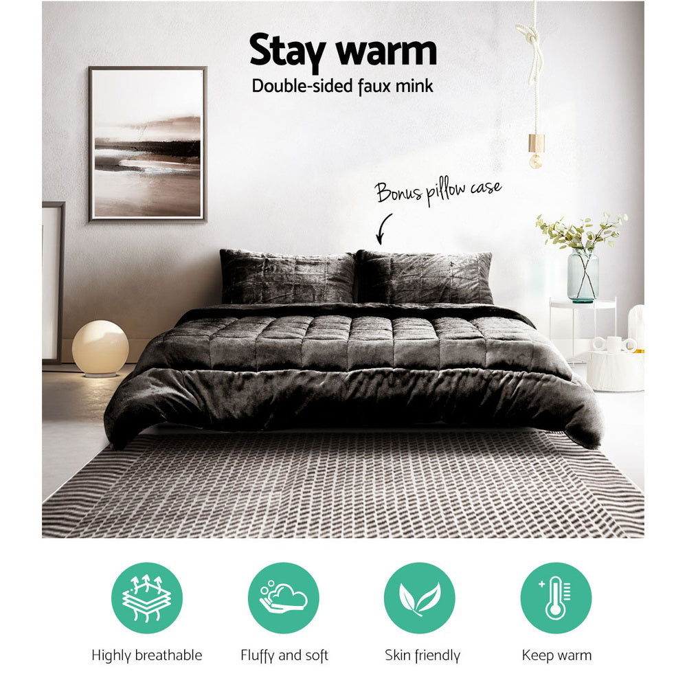 Quilts & Duvets: Giselle Bedding Faux Mink Quilt Charcoal Super King