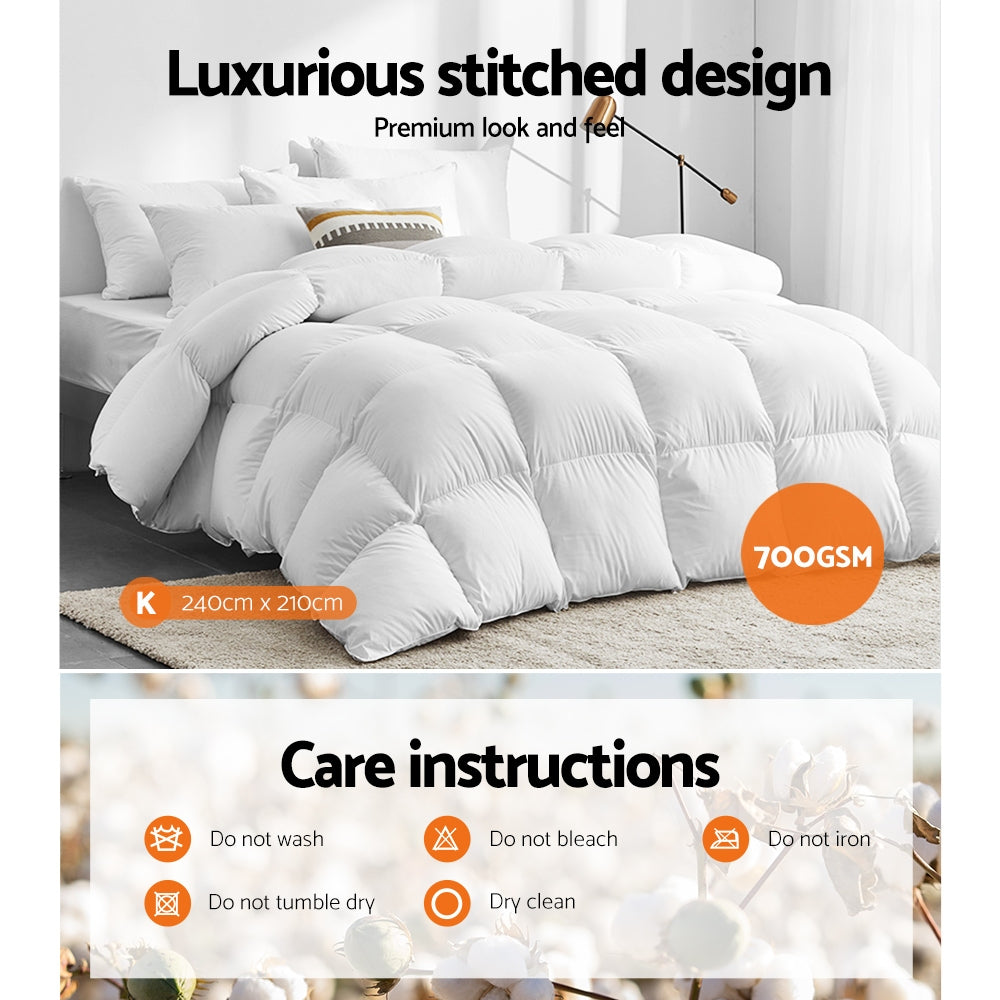 Quilts & Duvets: Giselle Bedding 700GSM Goose Down Feather Quilt King