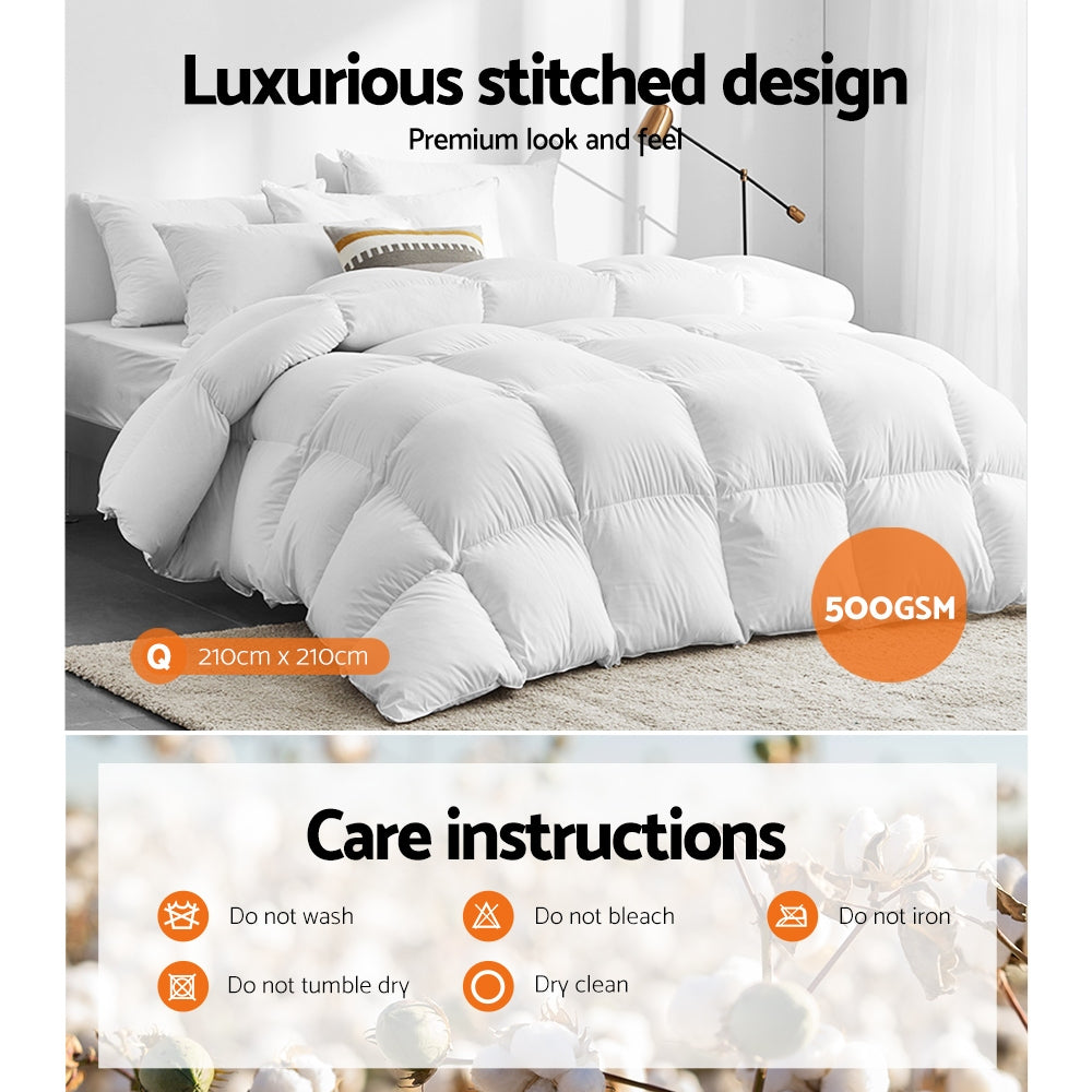 Quilts & Duvets: Giselle Bedding 500GSM Goose Down Feather Quilt Queen