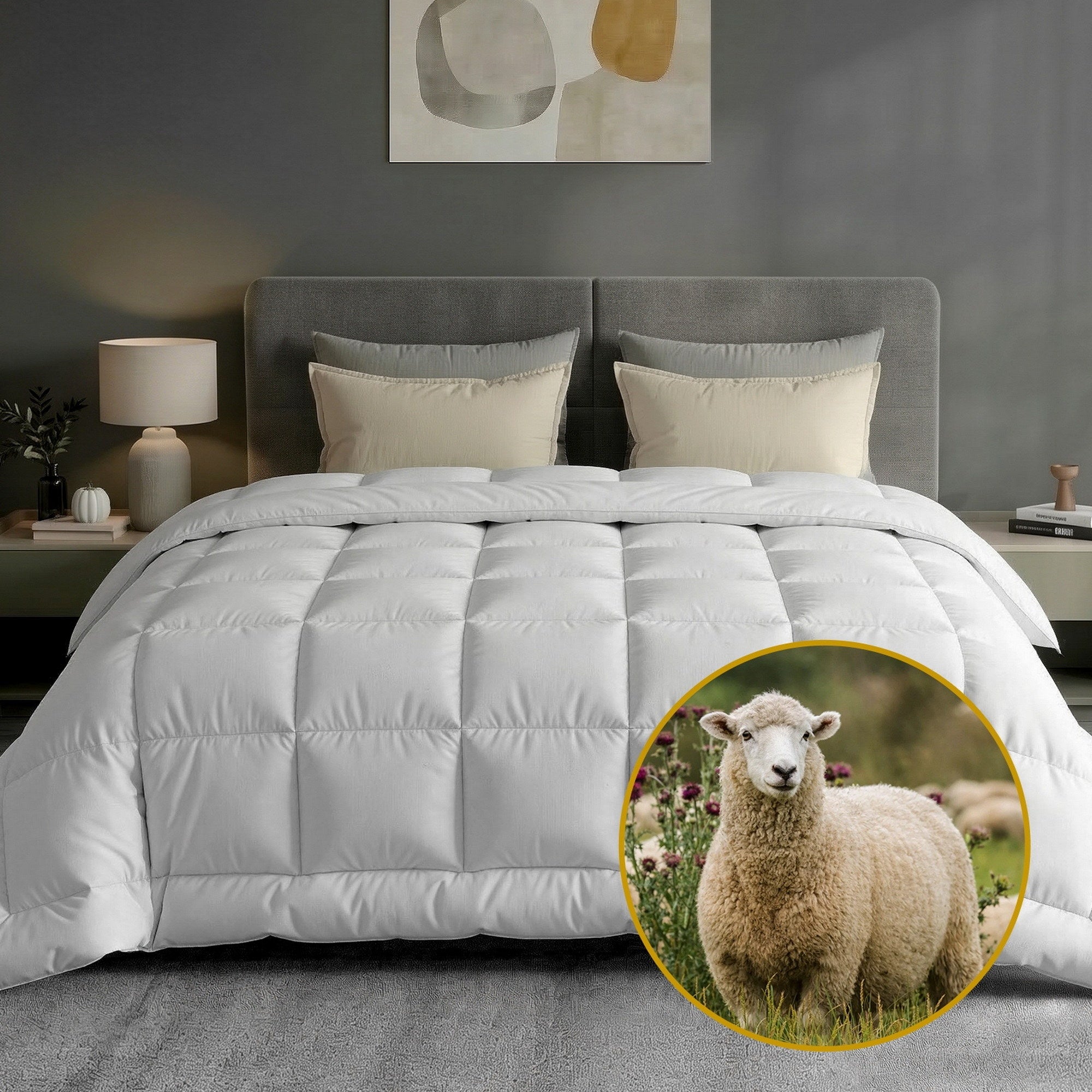 Giselle Bedding Wool Quilt 500GSM Thick Double Winter Doona Baffle Box Construction 100% Wool Filling