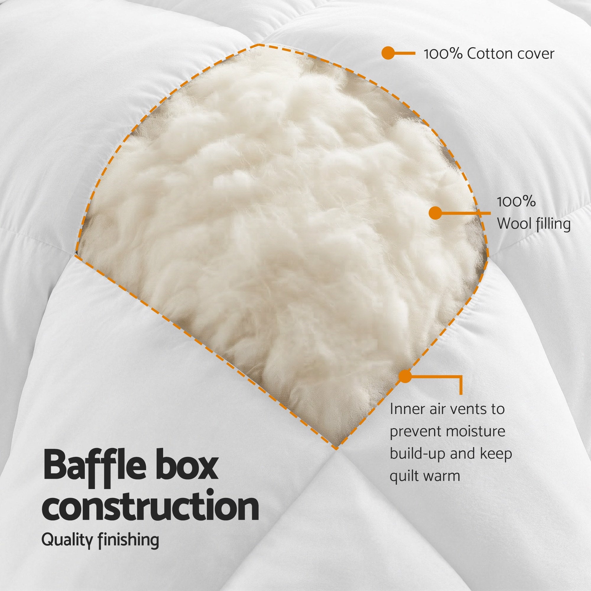 Giselle Bedding Wool Quilt 800GSM Extra Thick Queen Winter Doona Baffle Box Construction 100% Wool Filling