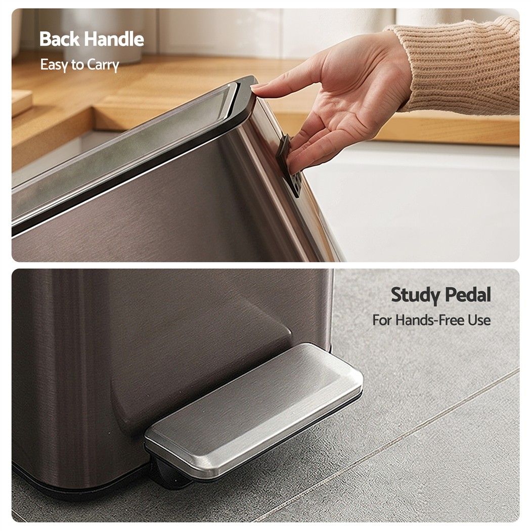 Cefito 15L Pedal Rubbish Bin Slim Carbon Steel Garbage Bin for Home Grey