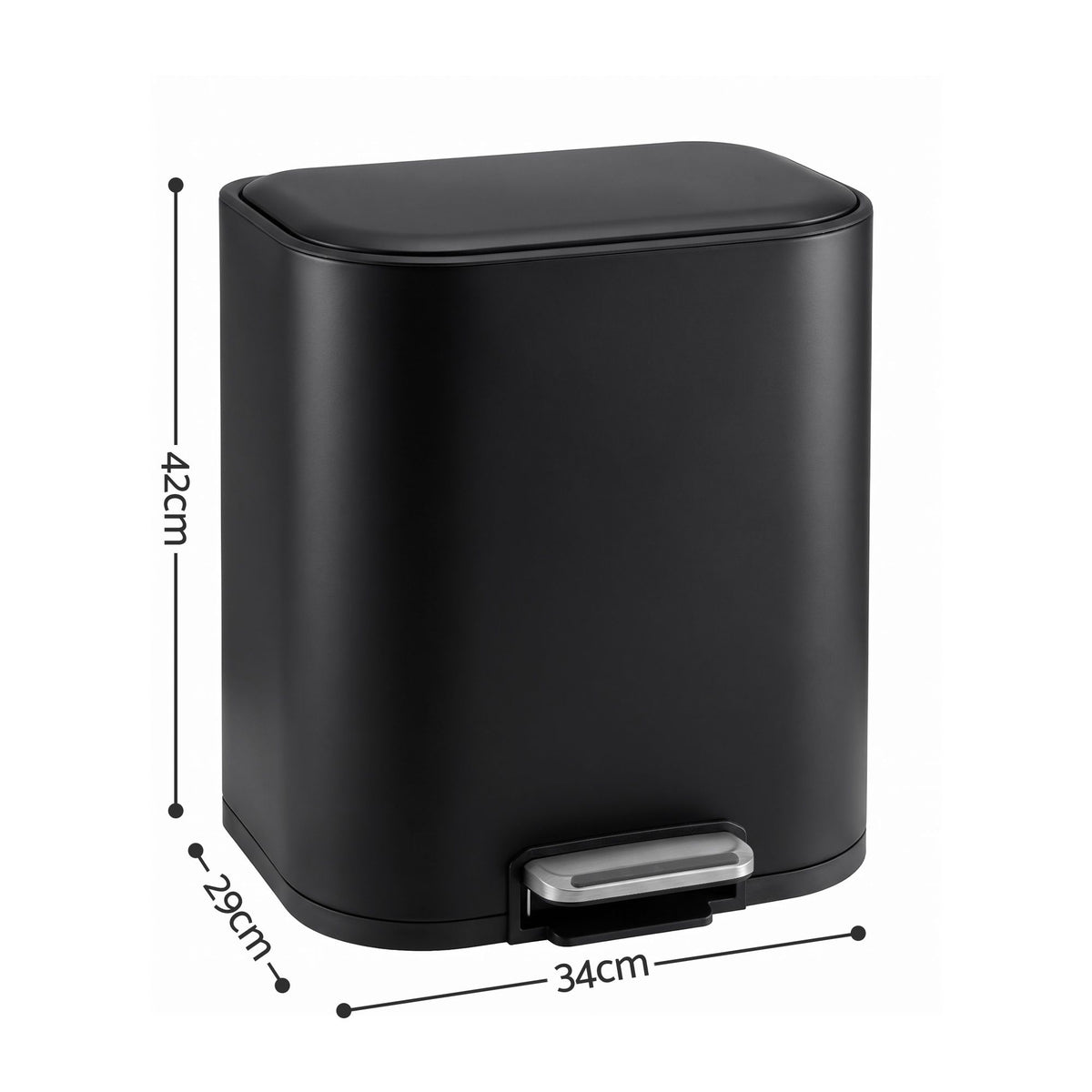 Cefito 20L Trash Bin Steel Pedal Bins Soft Close Kitchen Rubbish Waste Can Black