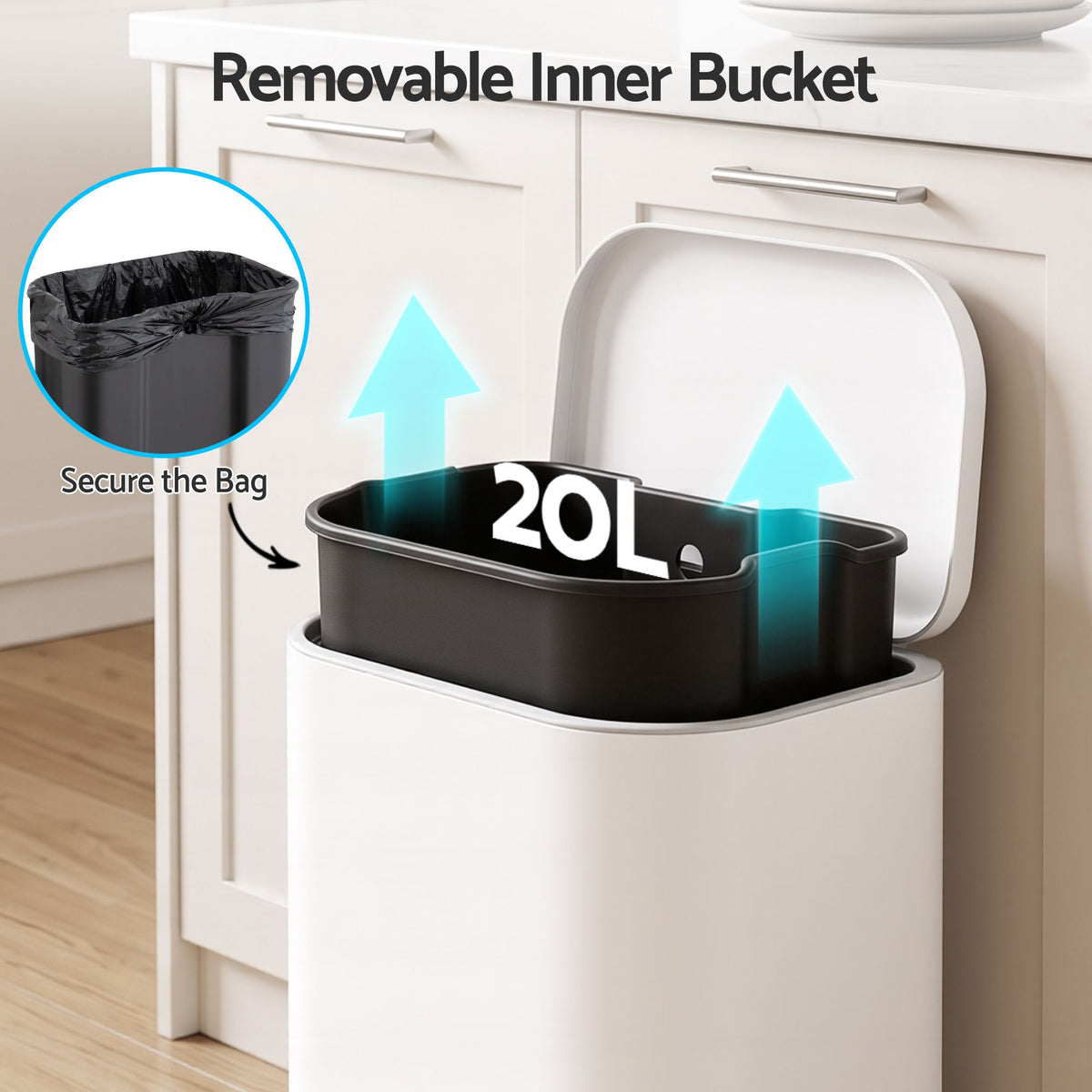 Cefito 20L Trash Bin Steel Pedal Bins Soft Close Kitchen Rubbish Waste Can White