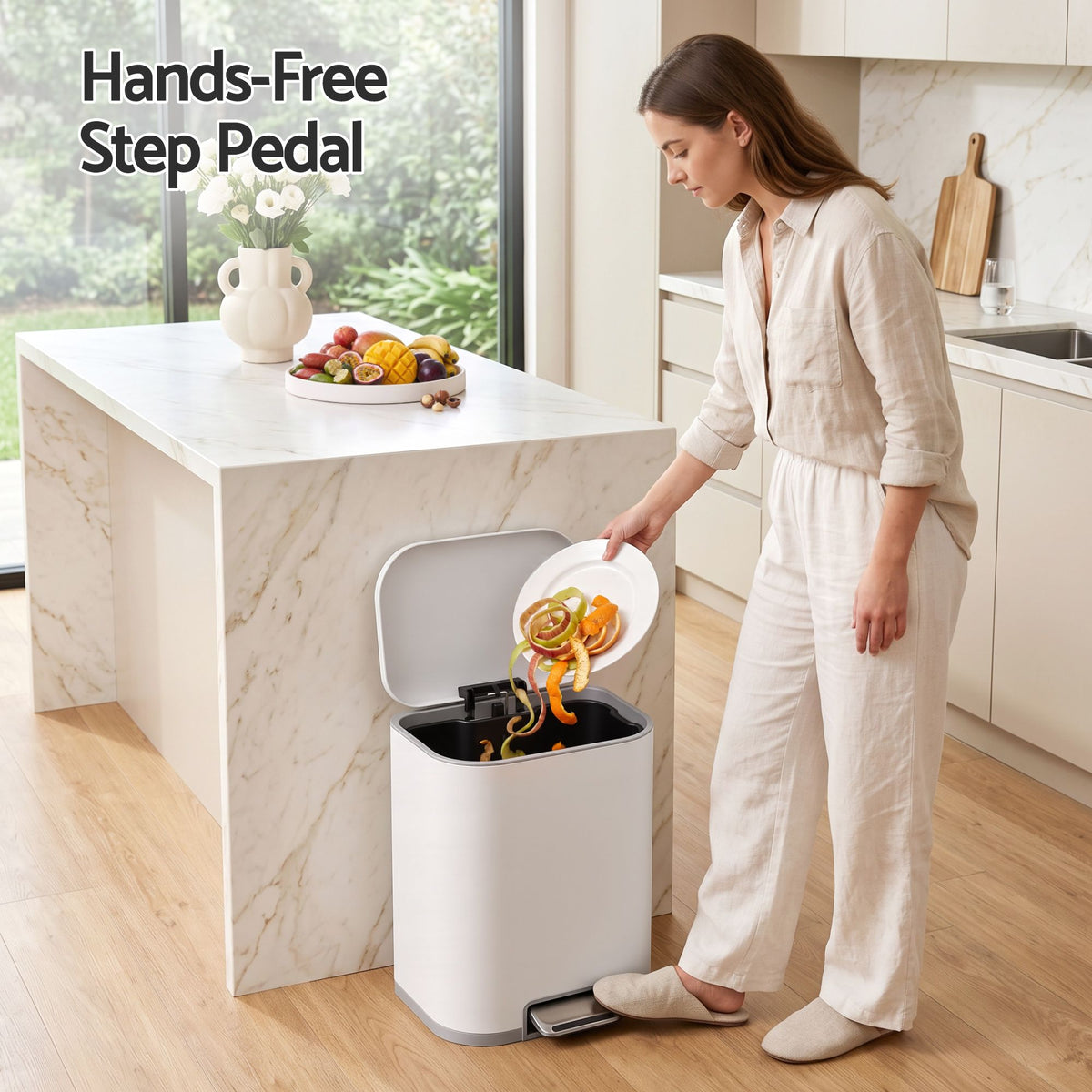 Cefito 20L Trash Bin Steel Pedal Bins Soft Close Kitchen Rubbish Waste Can White