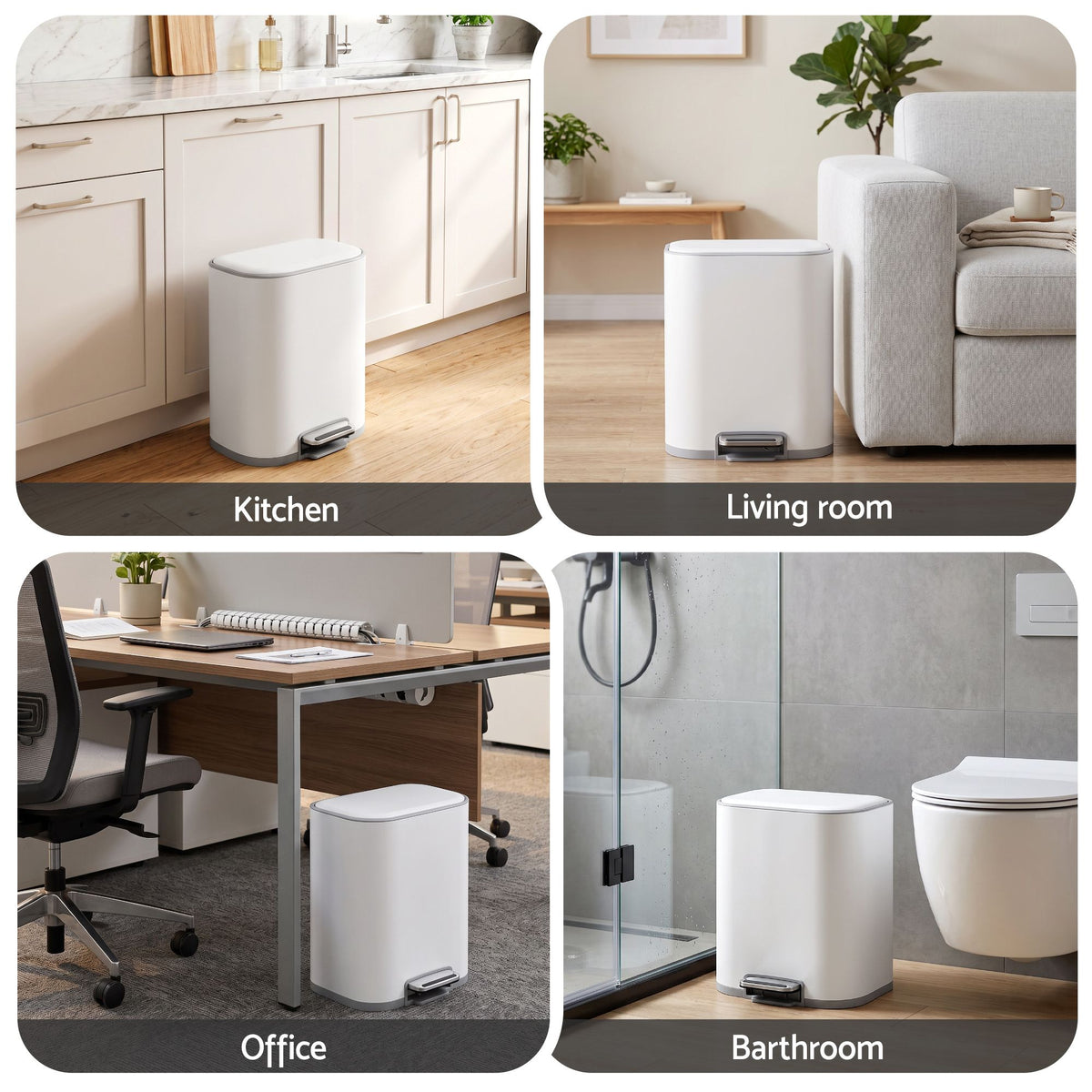 Cefito 20L Trash Bin Steel Pedal Bins Soft Close Kitchen Rubbish Waste Can White