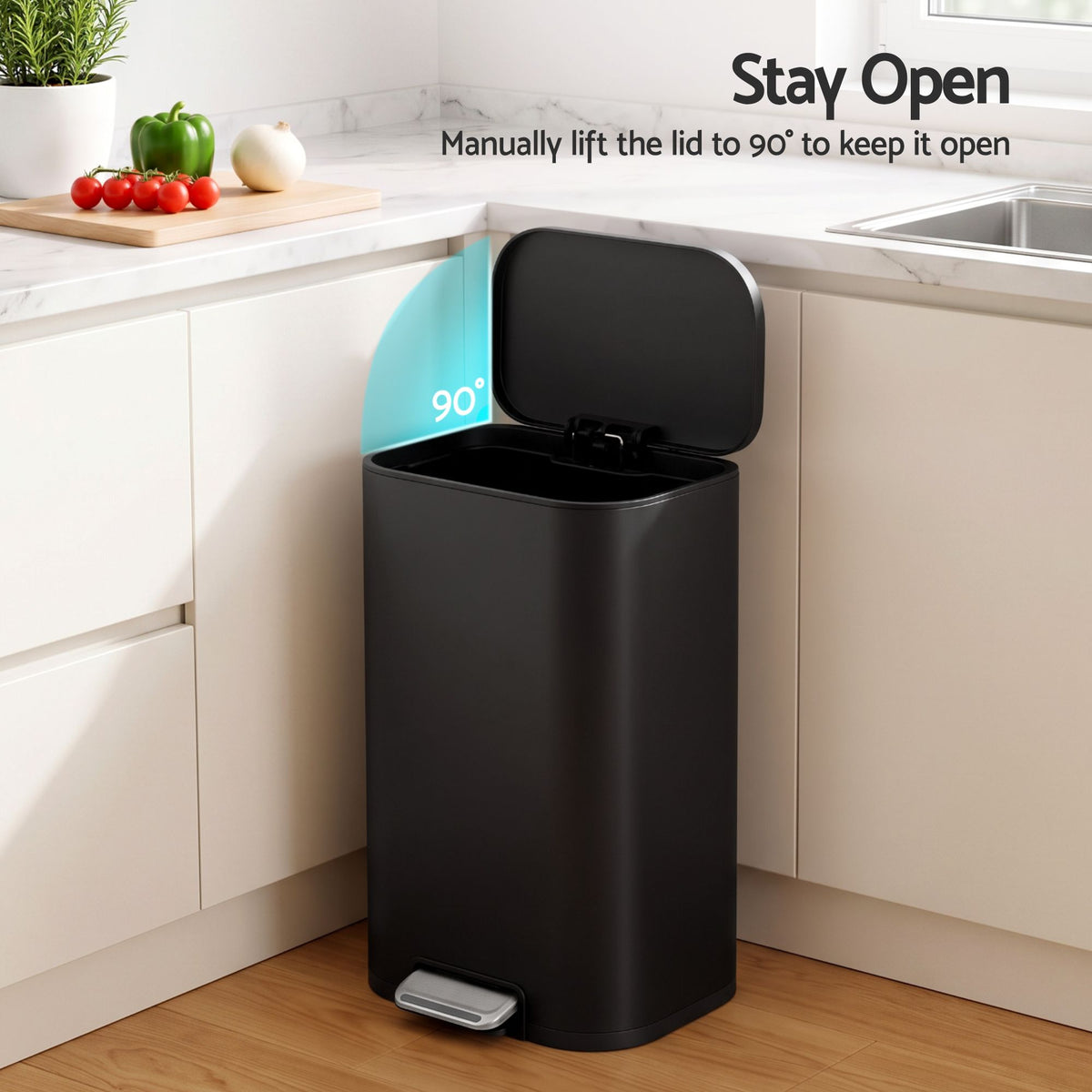 Cefito 30L Pedal Rubbish Bin Kitchen Trash Garbage Waste Can Soft Close Black