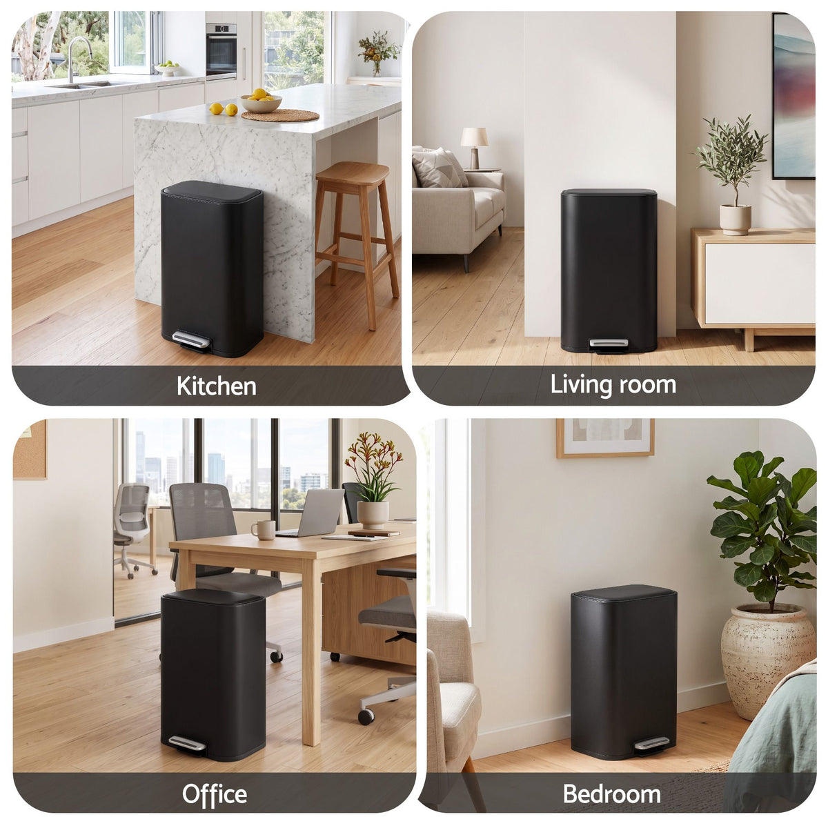 Cefito 30L Pedal Rubbish Bin Kitchen Trash Garbage Waste Can Soft Close Black