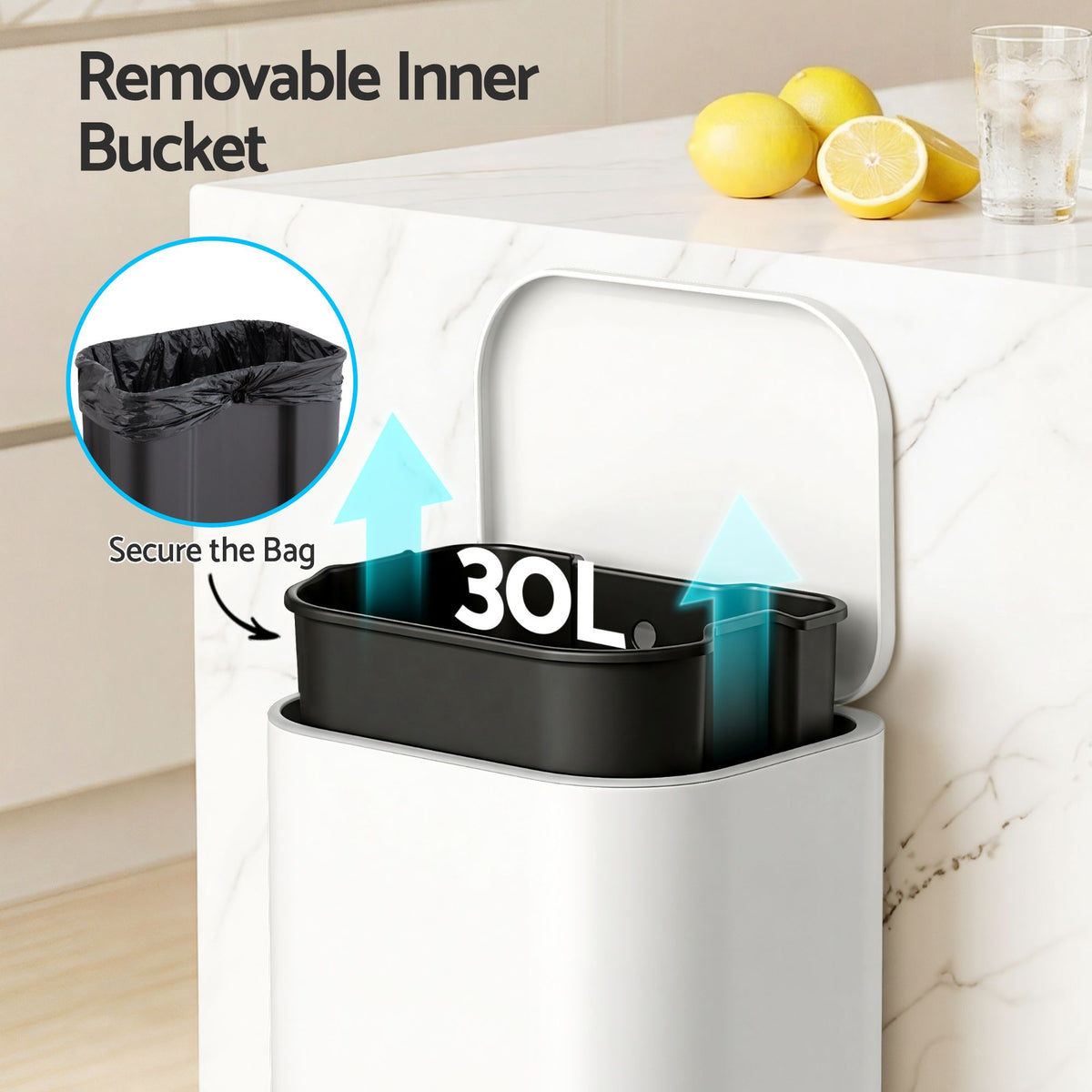 Cefito 30L Pedal Rubbish Bin Kitchen Trash Garbage Waste Can Soft Close White