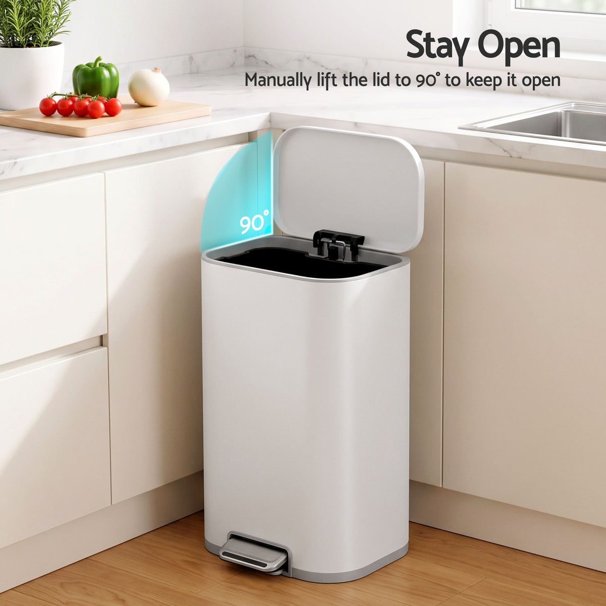 Cefito 30L Pedal Rubbish Bin Kitchen Trash Garbage Waste Can Soft Close White
