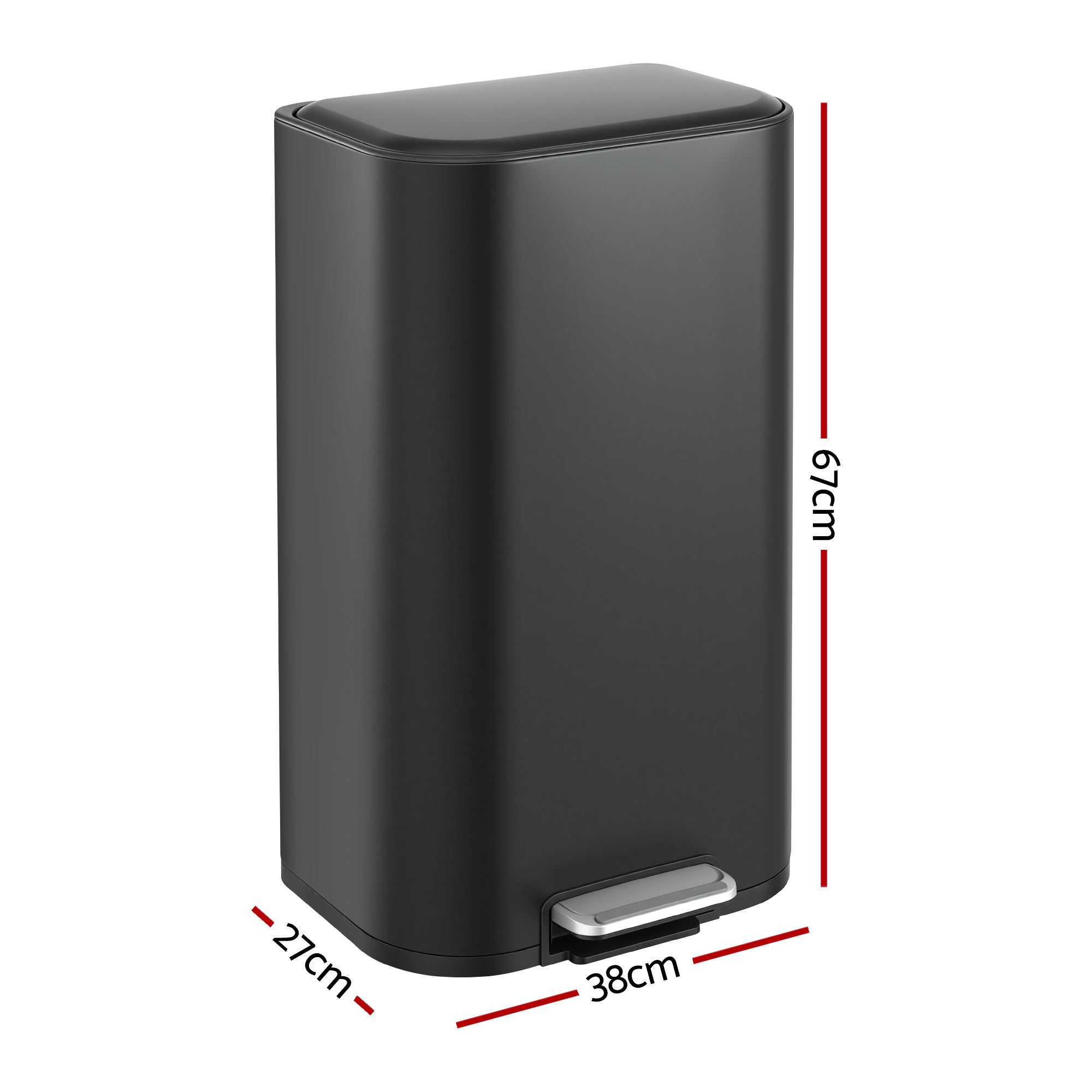 Cefito Kitchen Trash Can 40L Pedal Bins Rubbish Bin Steel with Soft Close Lid, Removable Inner Bucket, Rectangular Garbage Can Recycling Bin, Black