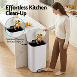 Cefito Kitchen Trash Can 40L Pedal Bins Rubbish Bin Steel with Soft Close Lid, Removable Inner Bucket, Rectangular Garbage Can Recycling Bin, White