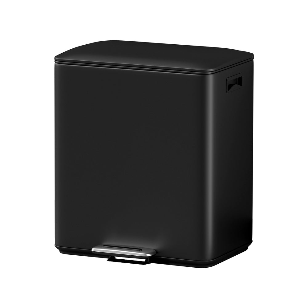 Pedal Bins: Cefito Pedal Bins Rubbish Bin Dual Compartment Waste Recycle Dustbins 40L Black