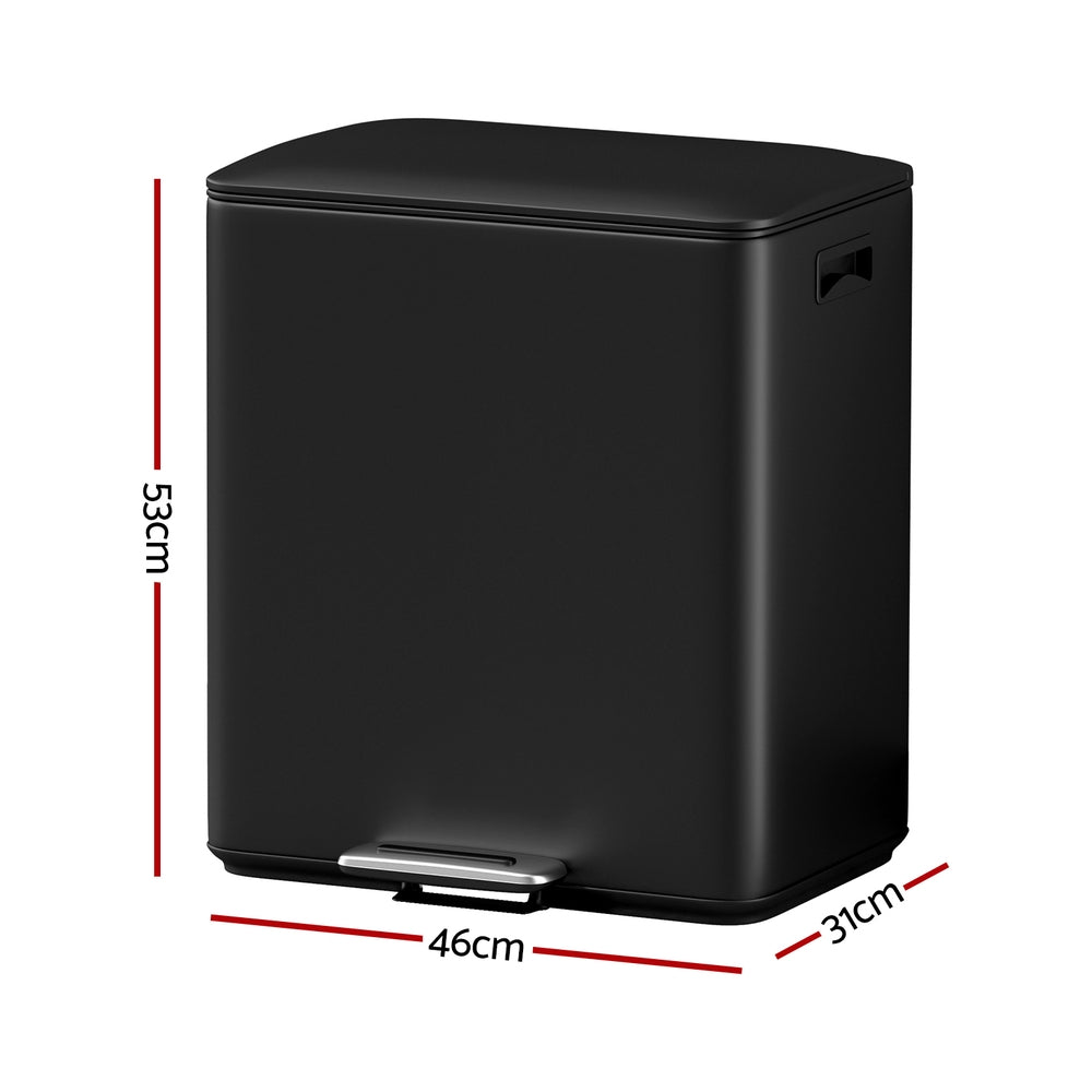 Pedal Bins: Cefito Pedal Bins Rubbish Bin Dual Compartment Waste Recycle Dustbins 40L Black