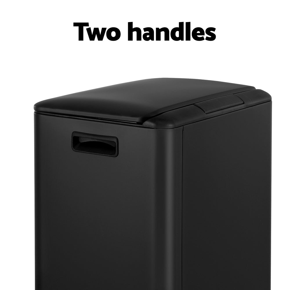 Pedal Bins: Cefito Pedal Bins Rubbish Bin Dual Compartment Waste Recycle Dustbins 40L Black