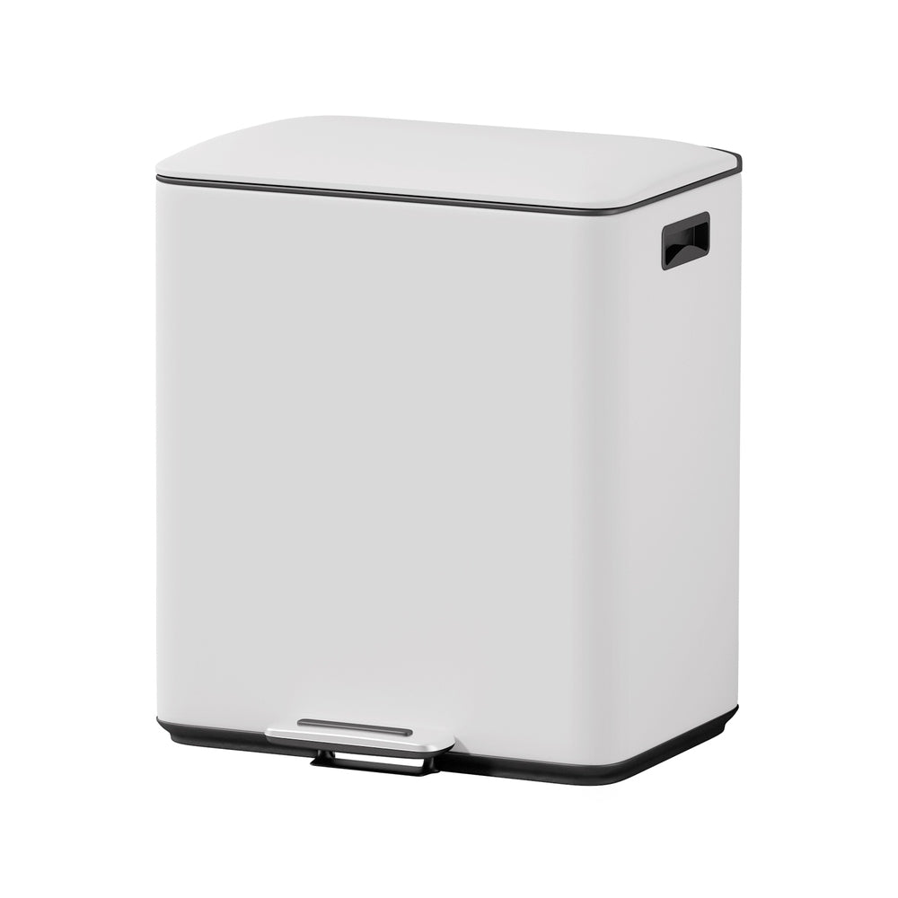 Pedal Bins: Cefito Pedal Bins Rubbish Bin Dual Compartment Waste Recycle Dustbins 40L White