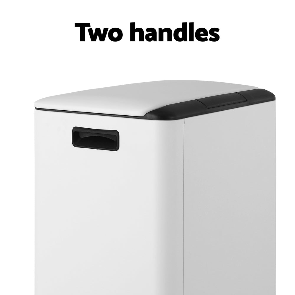 Pedal Bins: Cefito Pedal Bins Rubbish Bin Dual Compartment Waste Recycle Dustbins 40L White