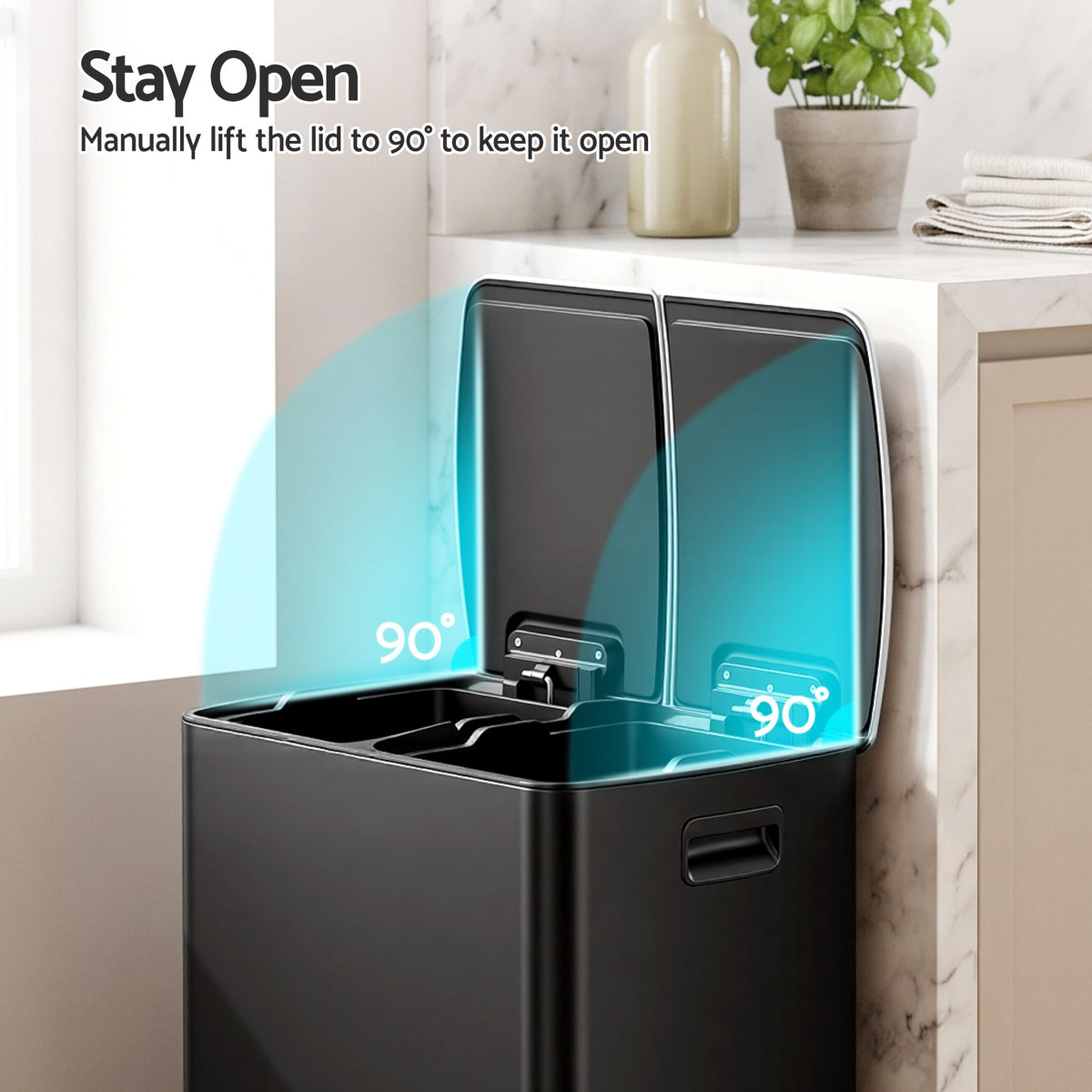 Cefito Pedal Bins Rubbish Bin Dual Compartment Waste Recycle Dustbins 40L Black