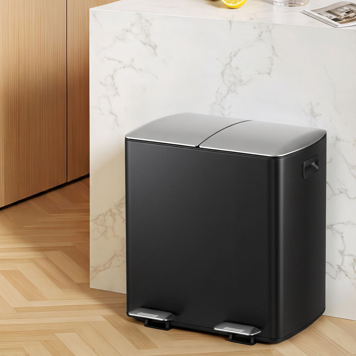 Cefito Pedal Bins Rubbish Bin Dual Compartment Waste Recycle Dustbins 40L Black